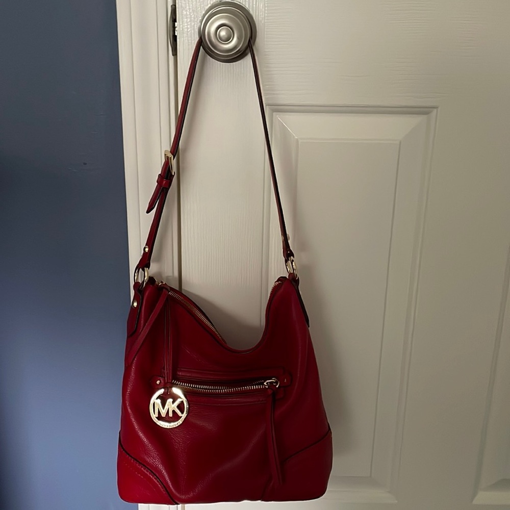 Michael Kors red hobo shoulder bag
